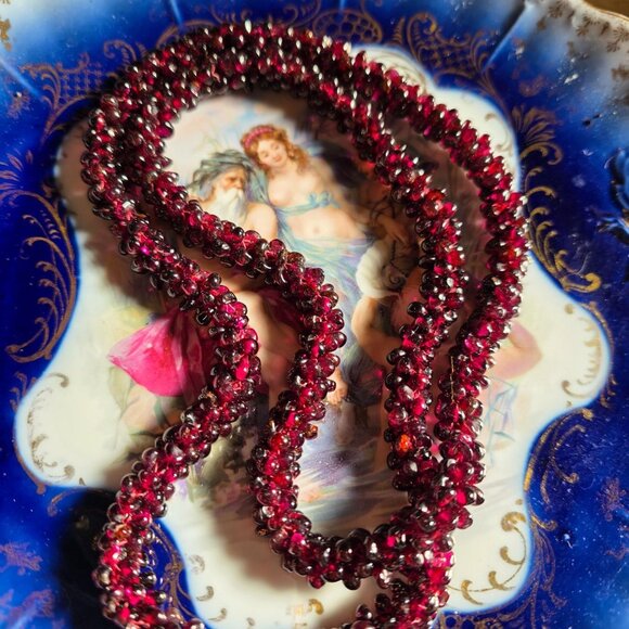 Black Cherry Garnet Beaded Long Necklace 30" 119 Grams - Picture 2 of 15